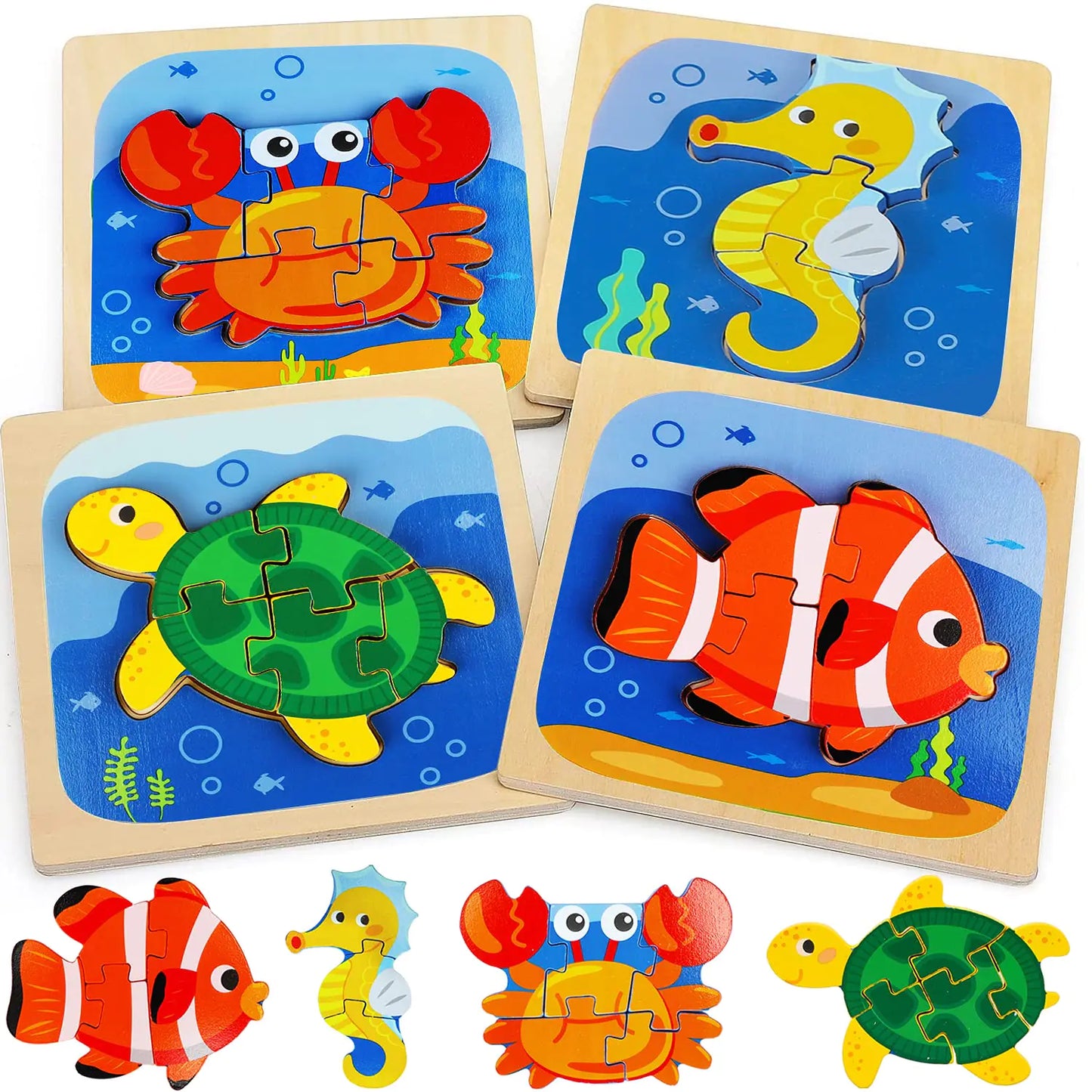 TOY Life Wooden Puzzles for Toddlers 2-4 Sea Animals Toddler Puzzles Puzzles for Toddlers 1-3 Wood Puzzles Educational Montessori Toys Gifts for 1 2 3 Year Old Baby Puzzles Kids Learning Toy