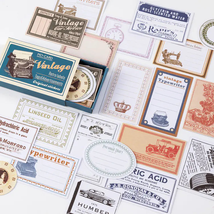 Vintage Practicalism Drawer Sticker Set - 60 Pieces