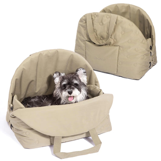 BurgeonNest 3-in-1 Dog Purse Carrier for Medium Dogs Large Cats Pet Carrier Bed up to 18 lbs Fashionable Waterproof Puppy Small Dog Travel Bag Car Seat with Safety Leash Storage Pockets Kakhi