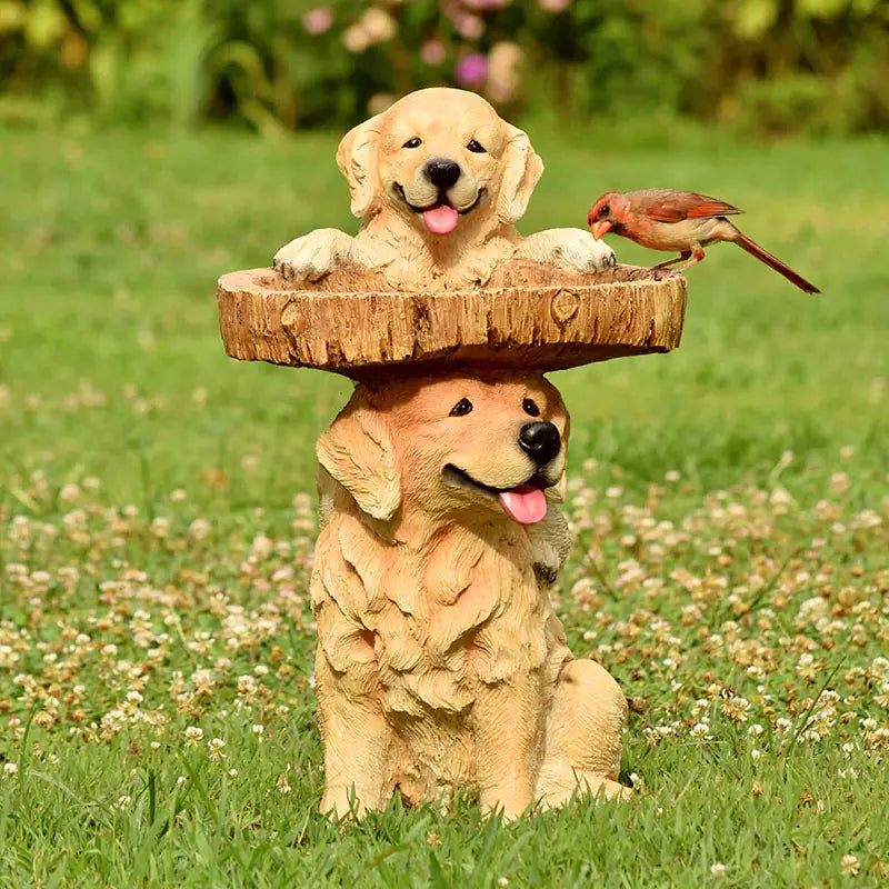 Outdoor Bird Feeder and Garden Decorations (Dog & Rooster)