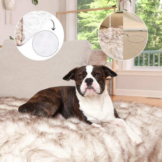 Wise Doggo Faux Fur Dog Blanket - Extra Large Waterproof Dog Blanket for Couch Bed Car & Crate Ultra Soft Waterproof Throw Blanket for Dogs (Brown & White)