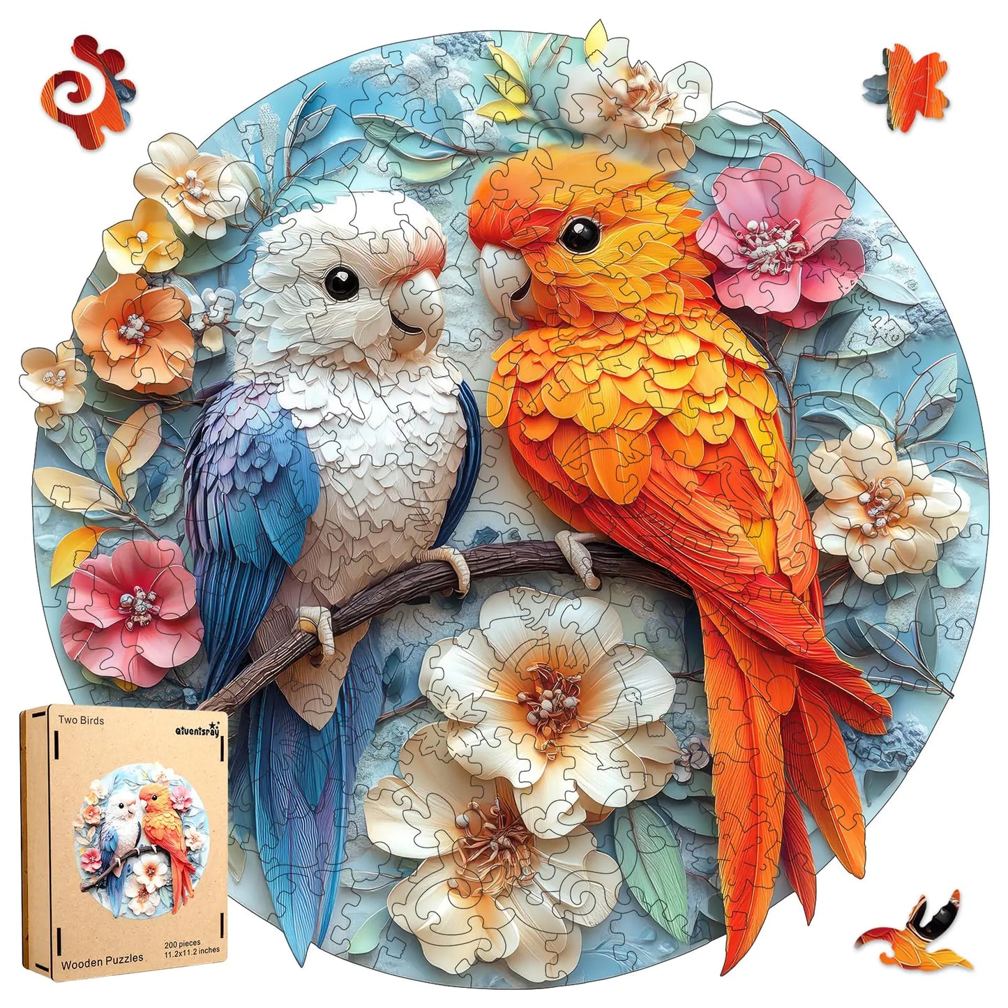 Wooden Puzzles for Adults Parrots Flower Wooden Jigsaw Puzzles 200pcs 10.9x11.2inMediumUnique Shape Animal Adult Puzzles Irregular Wood Puzzles Creative Gift for Adults and Kids Family Game