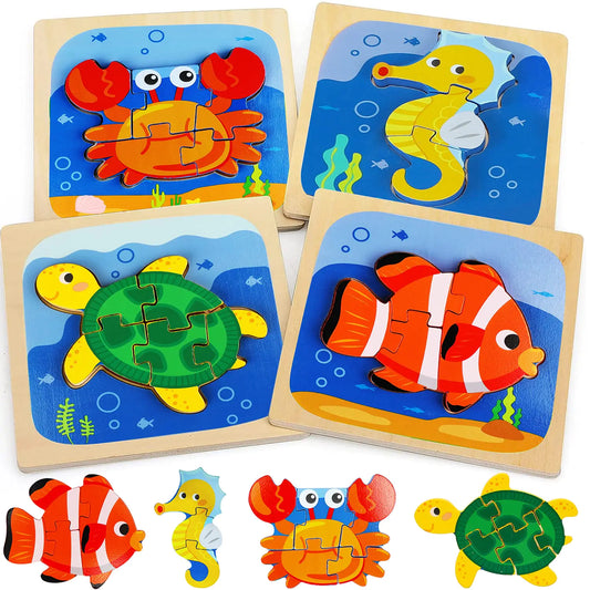TOY Life Wooden Puzzles for Toddlers 2-4 Sea Animals Toddler Puzzles Puzzles for Toddlers 1-3 Wood Puzzles Educational Montessori Toys Gifts for 1 2 3 Year Old Baby Puzzles Kids Learning Toy