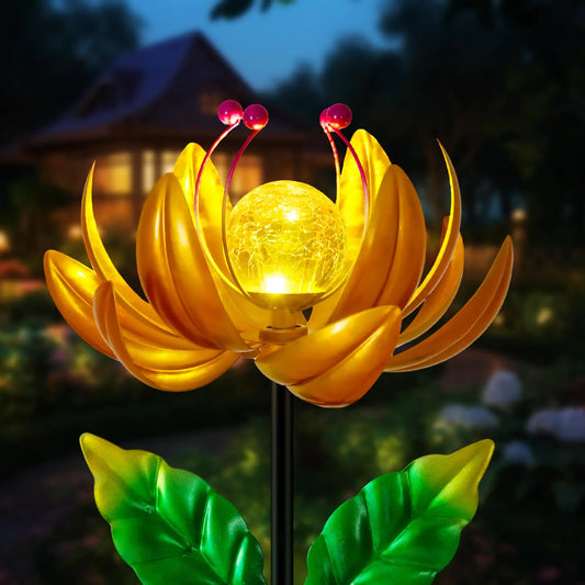 Outdoor Solar Lights Garden Decor Solar Wind Spinner Yard Decorations for Outside Lotus Windmill Garden Lights with LED Cracked Crystal Waterproof Flower Sculpture for Patio Lawn Gardening Gifts