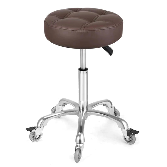 McDooFly Adjustable Heavy Duty Stool - Rolling Stools with Locking Caster Wheels - Swivel Stools Backless Chair for Home Kitchen Office Shop Tattoo Lash Tech Pedicure (Brown Height 22 to 30 in)